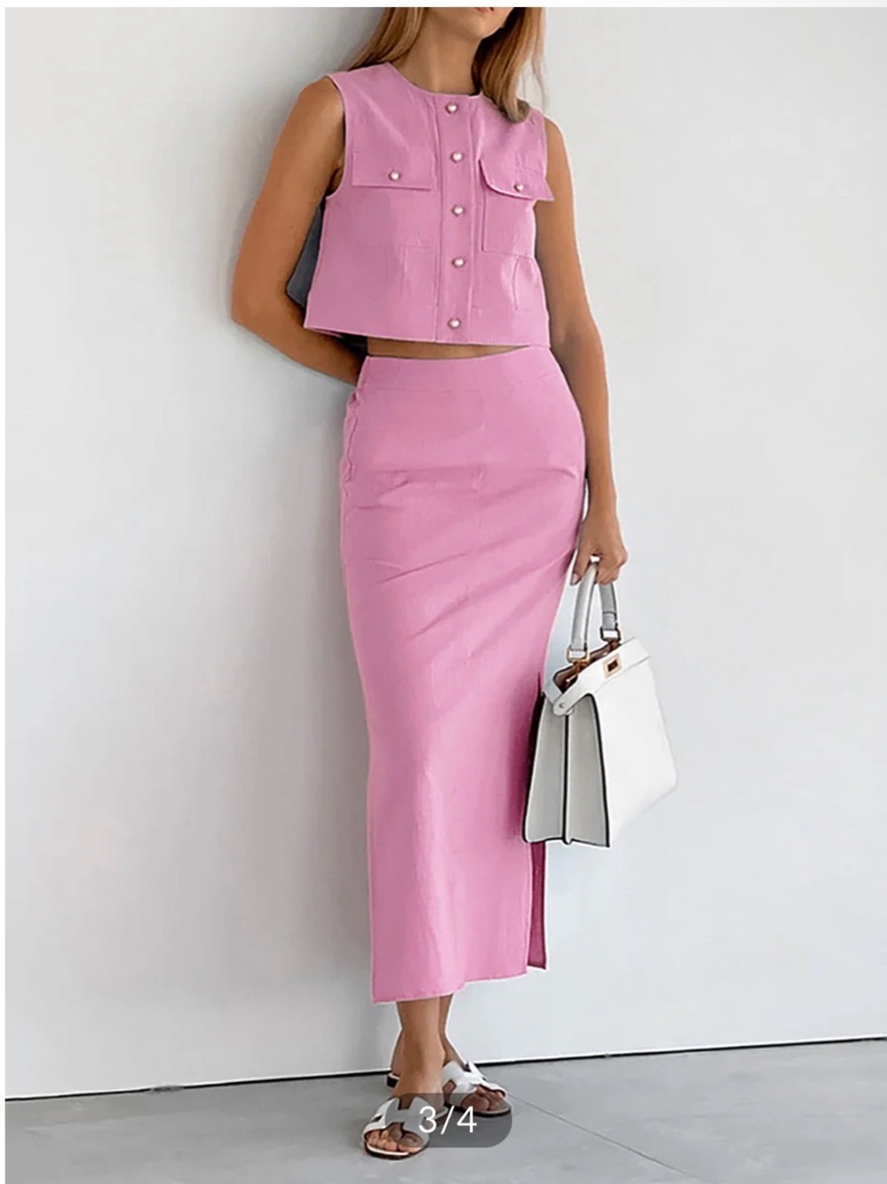 Sleeveless Pink Crop Top & High-Waist Midi Skirt